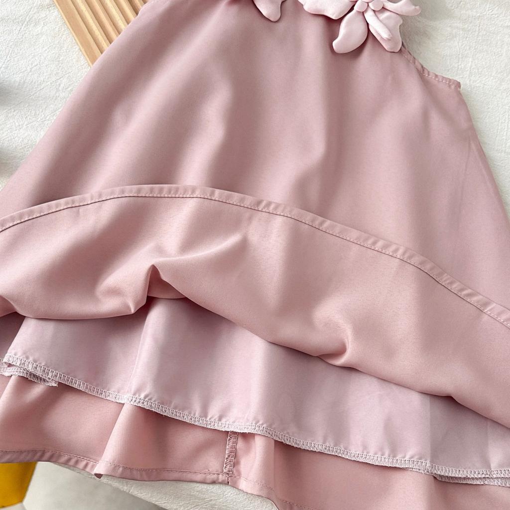 Girls Summer 3D Flower Strap Dress Sweet Loose Princess Fashionable Party Dress