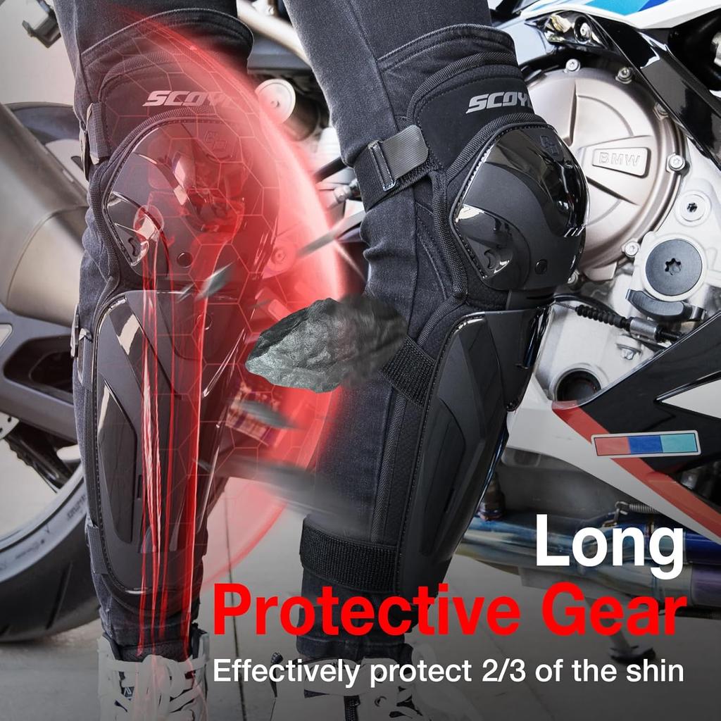 Scoyco Motorcycle Knee And Shin Guards – Adjustable Protective Knee Pads For Motocross, Road Cycling – TPU Armor With Breathable Mesh Protective