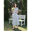 Women's Faux Two-Piece Belted Short Sleeve Long Dress