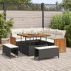 vidaXL 8-Piece Garden Sofa Set with Black Rattan Acacia Cushions, Garden Dining Set 3 3365245
