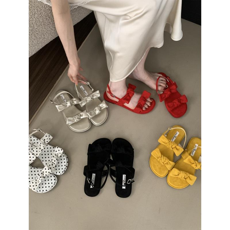 Soft-soled shoes for women 2025 summer new fashion versatile bow with thick heel sandals for women