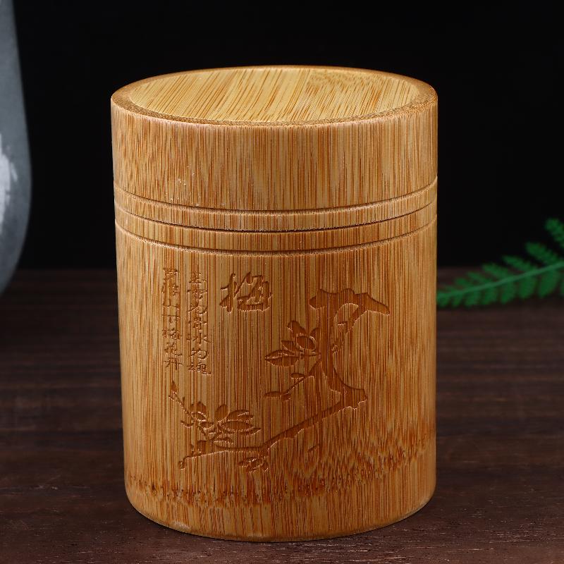 Carved Bamboo Tea Storage Box Lid Seal Tea Canister Food Spice Nut Box Organizer Kitchen Storage Jars Accessories