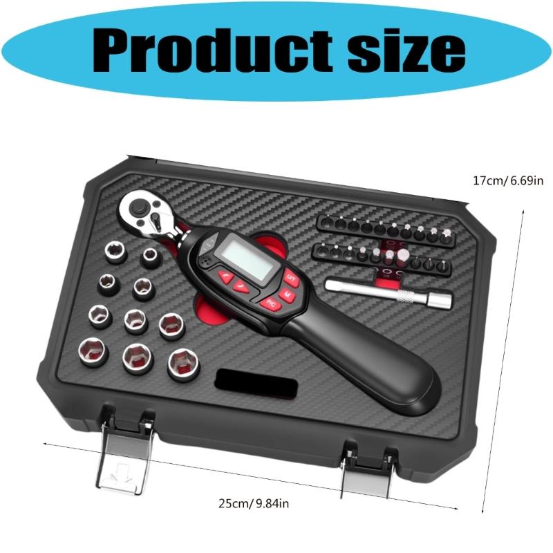 32pcs/set Torque Wrench Kit with Digital Display and Multiple Bit for Motorcycle Maintenance 1/4inch Drive Spanner