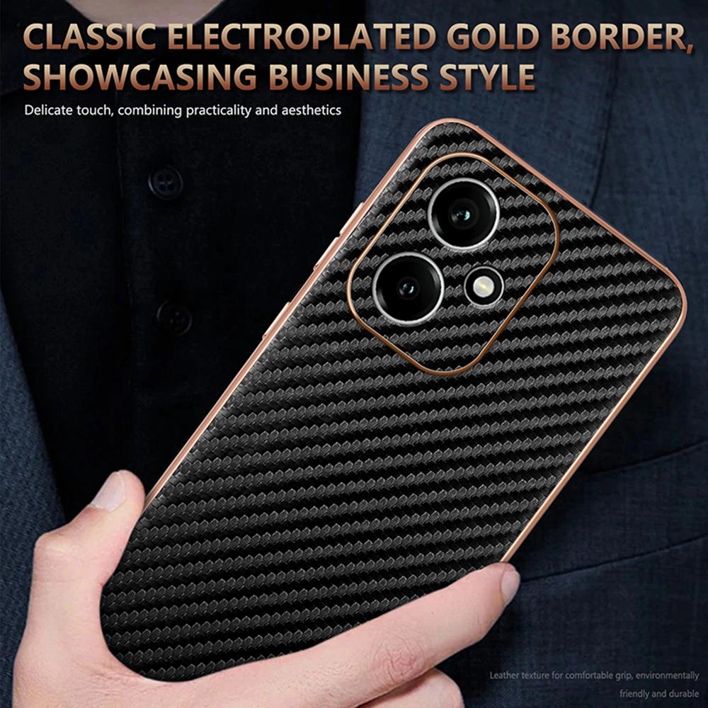 AZNS For Honor 400 5G (Global) Case Electroplating Carbon Fiber Texture PU + TPU Phone Cover