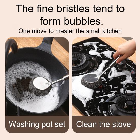 Pot Brush Rust-Proof Stainless Steel Scrubber with Ergonomic Non-Slip Handle Pots Pans Grills Ovens Cleaning Brush Stubborn Stain Remover