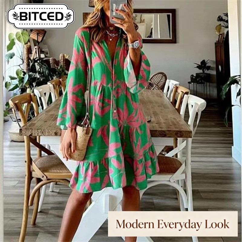 BITCED Fashion Long Sleeve V-Neck Casual Dresses