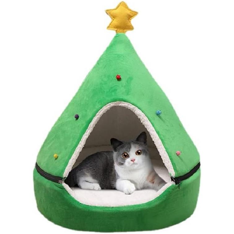 

Рождественский кошачий домик Съемная кошачья палатка Домик для кошки собаки Теплый Удобный 2 в 1 Пещера Кошачье гнездо Милый диван-кровать Игровая площадка для щенка котенка (S) S