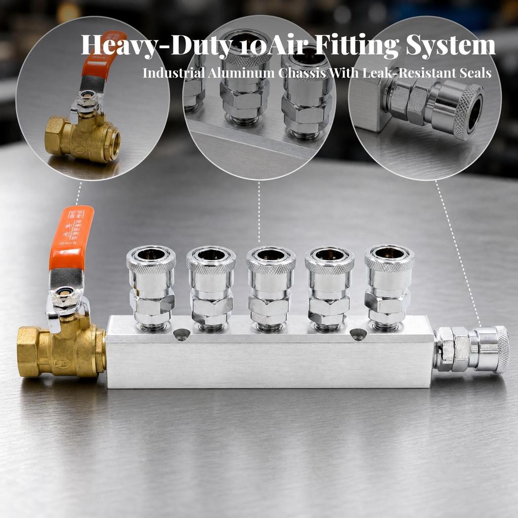 Pneumatic Manifold with Ball Valve Industrial-Grade for Technicians, Mechanics