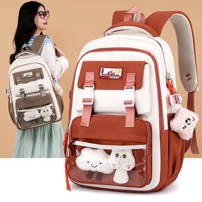 Mochila Colorblock de Alta Capacidade para Meninas - Leve, Suporte para a Coluna, Ideal para Estudantes do Ensino Fundamental e Médio