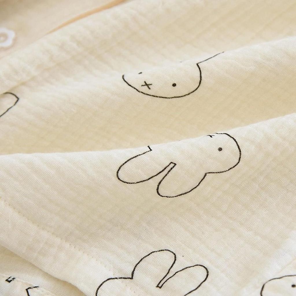 Miffy Pyjama Kurz Lang und Vorderärmel Größe [ZITION] 2-teiliges Set, Loungewear, Ärmel, Ärmel, Shorts, Musselin, Öffnung, Sommer/Frühling, Bequem,