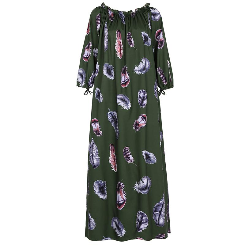 Vestido Estampado De Plumas De Un Hombro Mujer Media Manga V Vestido Estampado De Plumas De Un Hombro Mujer Media Manga V