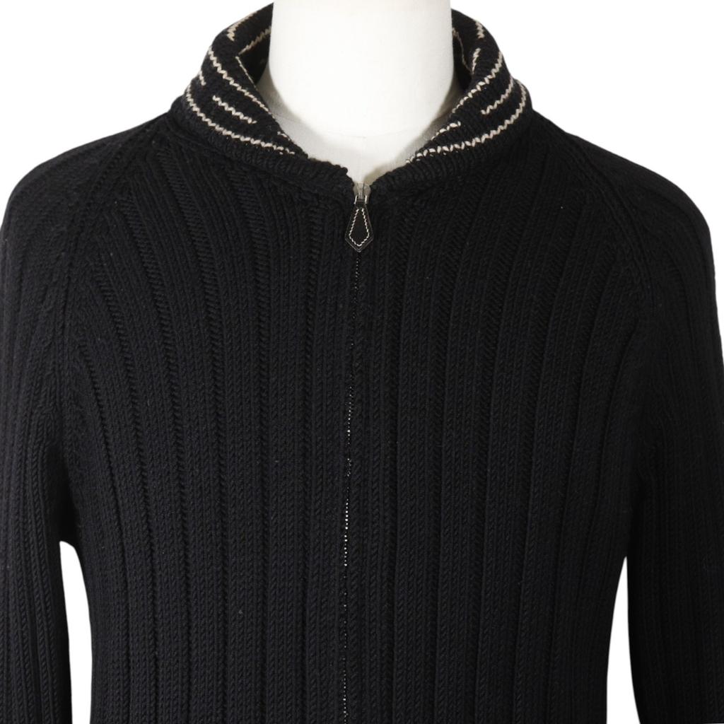 Hermes Zip Up Sweater Black Wool Mens Used