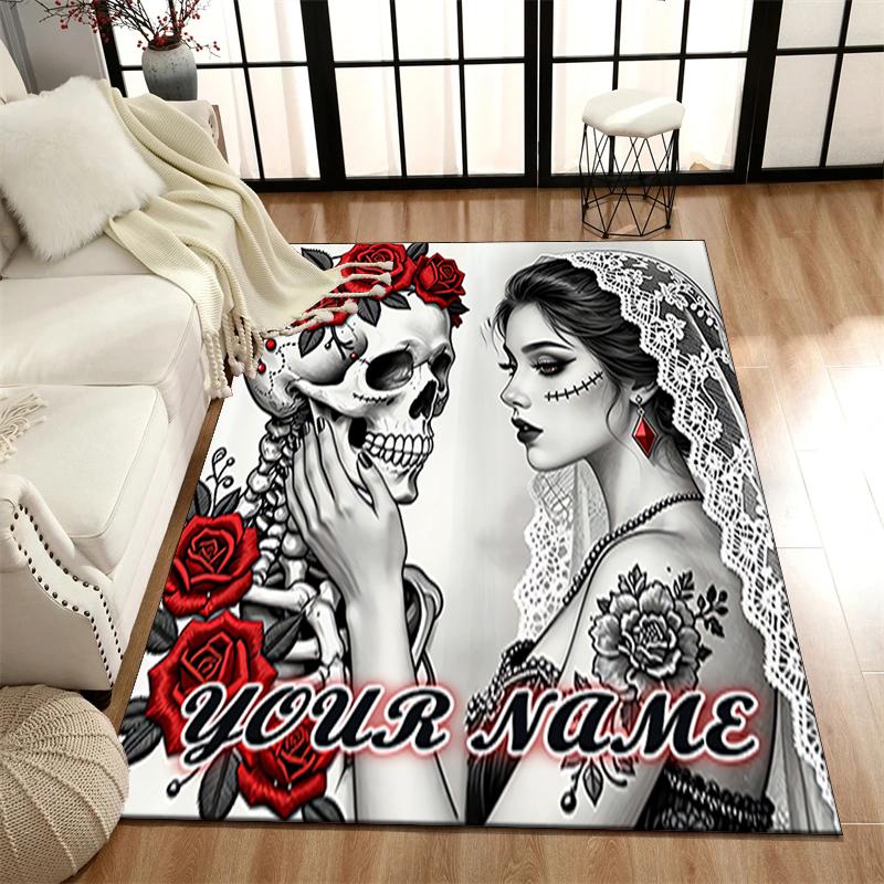 1PC Custom Name Day Dead Romance Theme Floor Mat Ideal for Living Room, Game Rooms, Office, Bedroom, Office Floor Mat , Floor Mats for Home