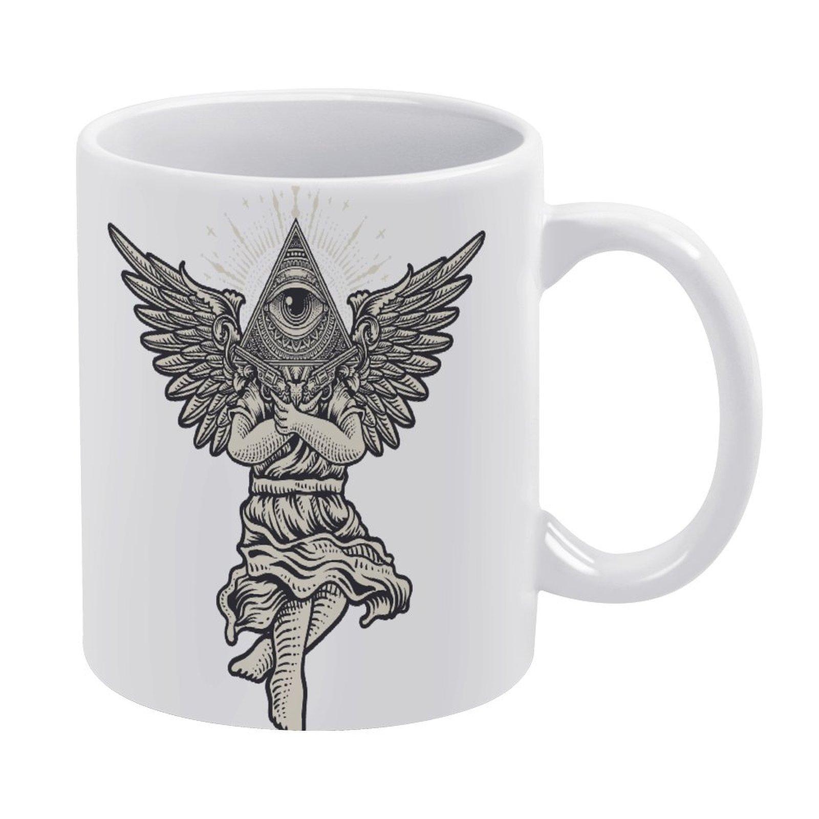 

11oz White Coffee Cup with Printed Areas on Both Sides, Heat-Resistant Glossy Body for Everyday Kitchen and Work Desk белый