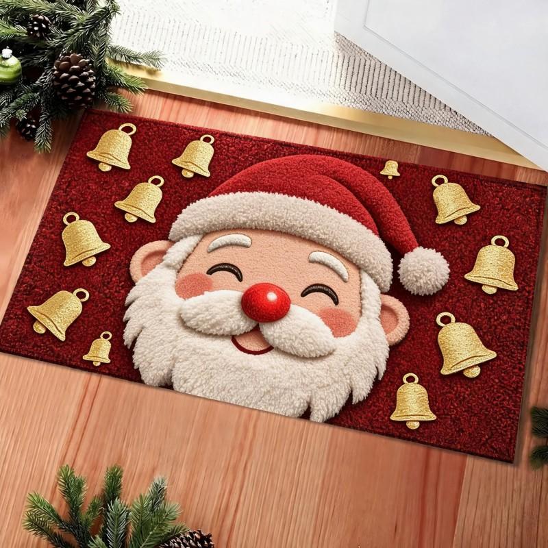 Christmas Snowman Red Star Pattern Doormat Non Slip Absorbent Floor Rug for Entryway Kitchen Bathroom Holiday Decor