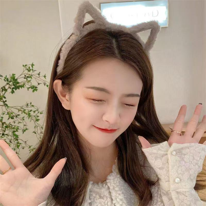 Women's Cute Cat Ear Plush Headband: Autumn/Winter Face Wash, Hair Tie, Travel Clip, New 2023 Hair Accessory.