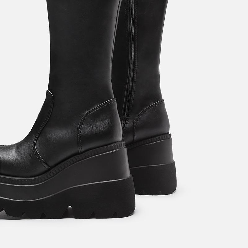 Women's Boots Fashion Gothic Style Mid-calf Ladies Boots Punk Platform Motorcycle Knight Boots Designer Trend Women Shoe