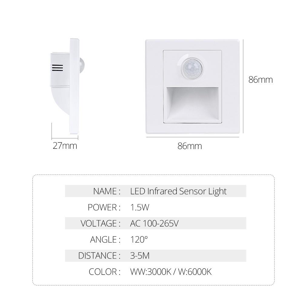 Recessed LED Stair Light 100-265V LED Wall Light In Step Lamp With PIR Motion Sensor Stairway Corridor Sconce Lighting Footlight