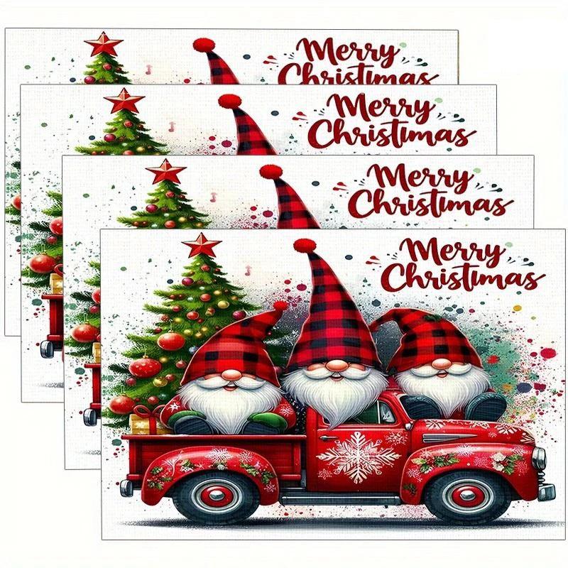 1PC Christmas Gnome Placemats Linen Table Mats for Party Dining Decor Non-Slip Heat-Resistant Kitchen Dinner Table Mats
