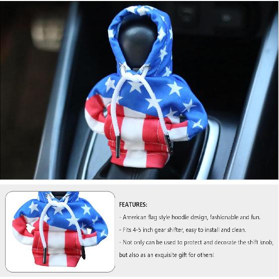 Car Gear Shift Cover with US Flag Design,Fashionable Gear Shift Hoodie for Shifter Knobs,Universal Car Interior Accessories Funny Car Shift Knob