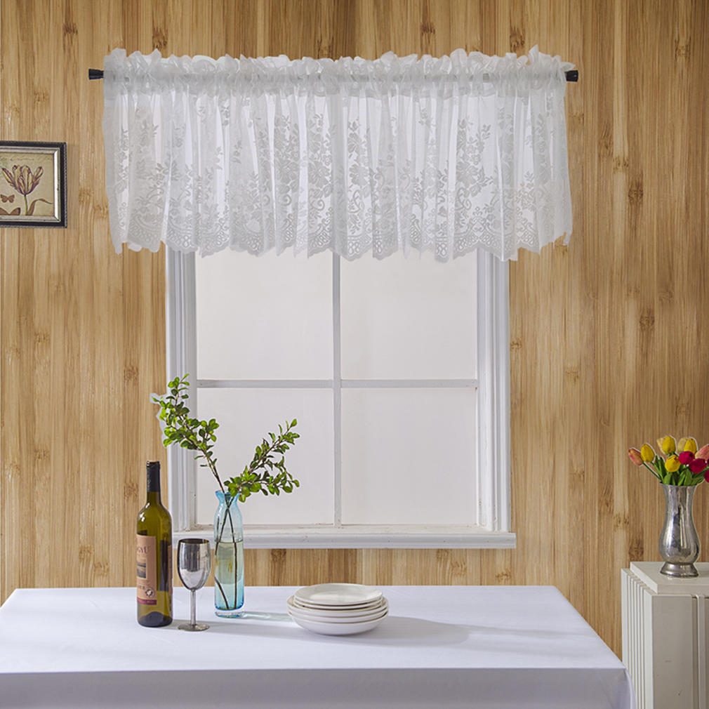 Farmhouse Rustic Style Kitchen Short Sheer Curtains Elegant Lace Blackout Window Valance for Bedroom Bathroom