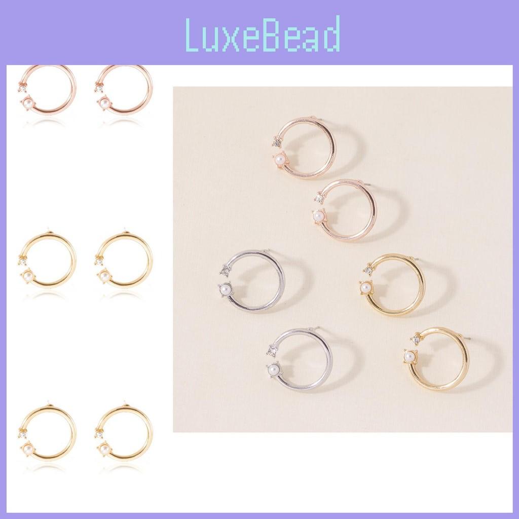 Elegant Alloy Pearl Stud Earrings Womens Geometric Design Modern Fashion