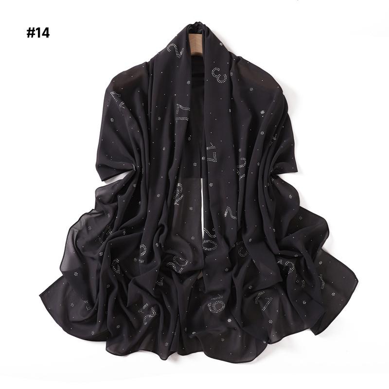 Rhinestone Arabic Numerals Beads Bubble Chiffon Hijab Shawls Women Wrap Elastic Muslim Full Cover Islam Foulards Bonnet Headband