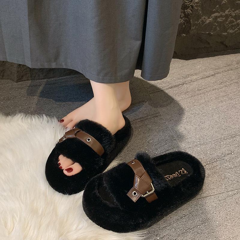 

5 см однословные пушистые тапочки женские 2025 весна и осень интернет-знаменитость взрыв мода высокий класс хлопок тапки утолщенная подошва маффин 40 чёрный