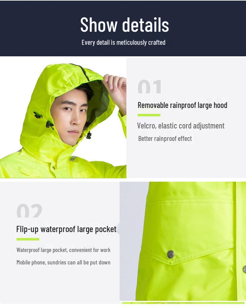 Rainproof Three-Layer Composite Raincoat and Pants Set with Reflective Safety for Traffic Duty