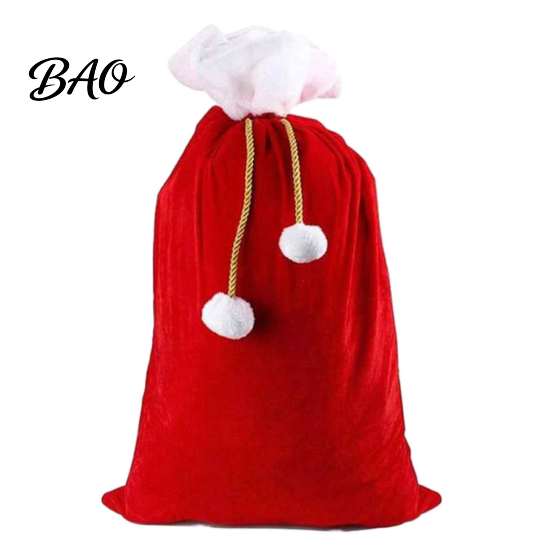 Holiday Party Gift Bags Christmas Velvet Santa Bags, Large Red Soft Fabric Present Sack Gold Wraps with Drawstring Closure, Reusable Claus Bag