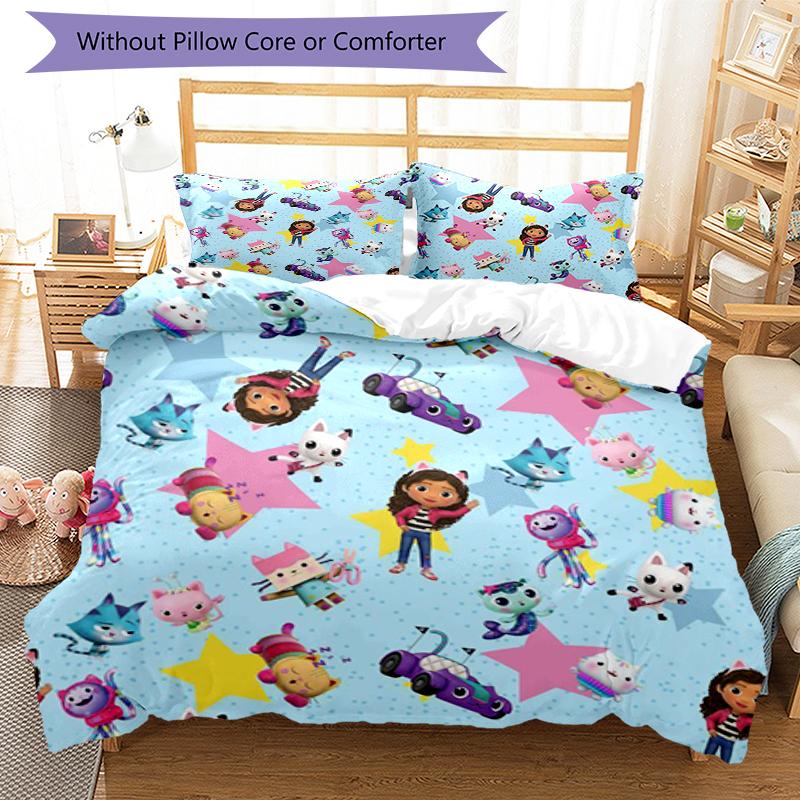 3pcs Gabby’s Dollhouse Bedding Set Duvet Cover Closure Includes 1 Duvet Cover & 2 Pillowcases, Soft and Comfortable for All Seasons.