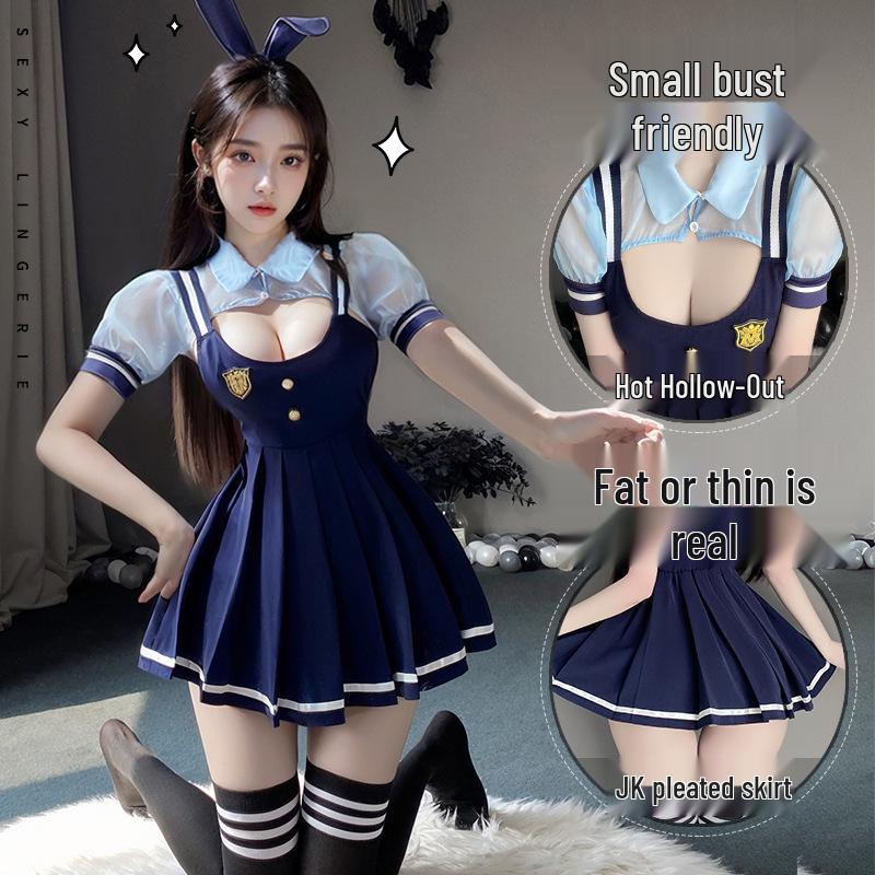 Manyan Sexy Lingerie: JK Pleated Suspender Skirt, Bunny Girl Police Uniform Suit 9349
