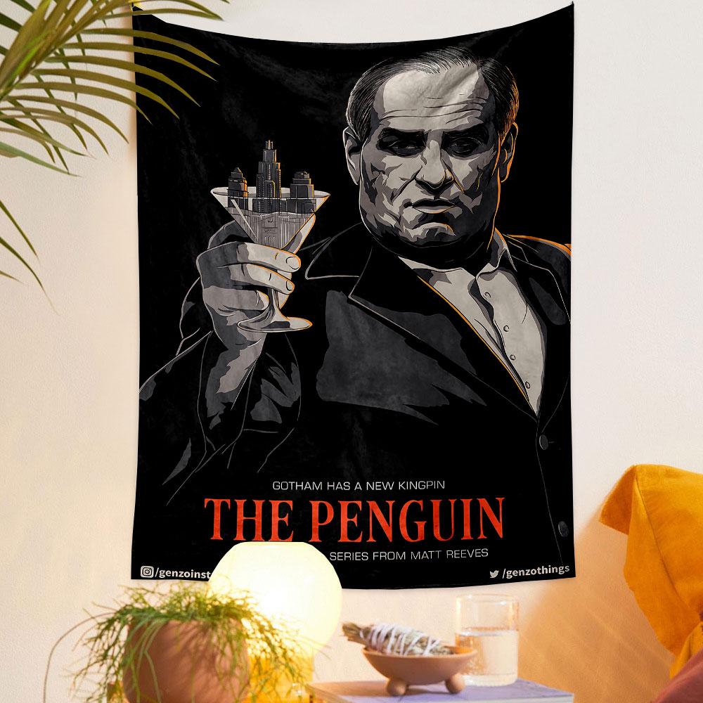 The Penguin Tapestry Wall Hanging, Gotham Crime Series Art, DC Villain Wall Decor for Bedroom Man Cave