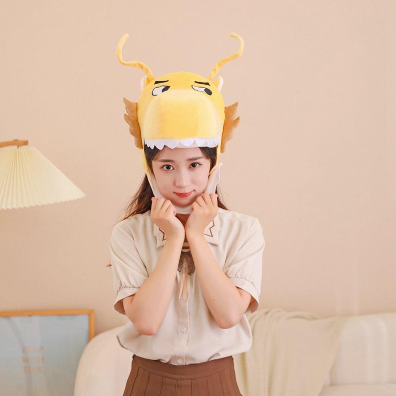 Wholesale Golden Dragon Head Hat For Photography Props And Performance Cartoon Style Plush Hat Year Mascot)