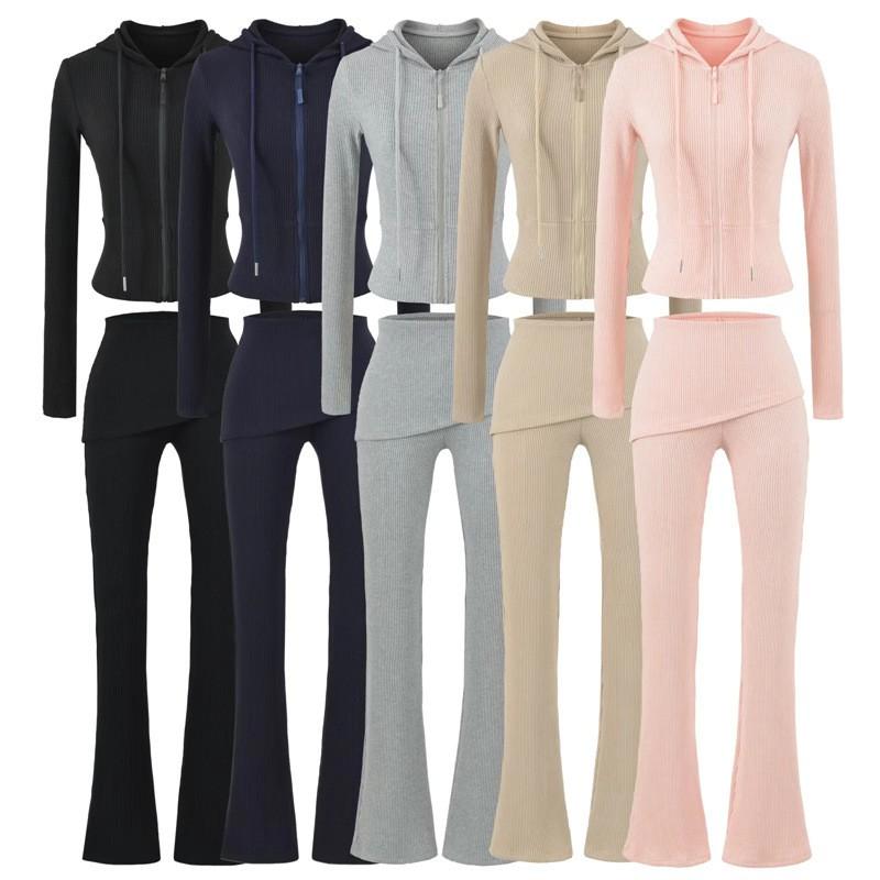 Sexy Y2K Tracksuit Set Cropped Hoodie Flared Sweatpants Women Gym Workout