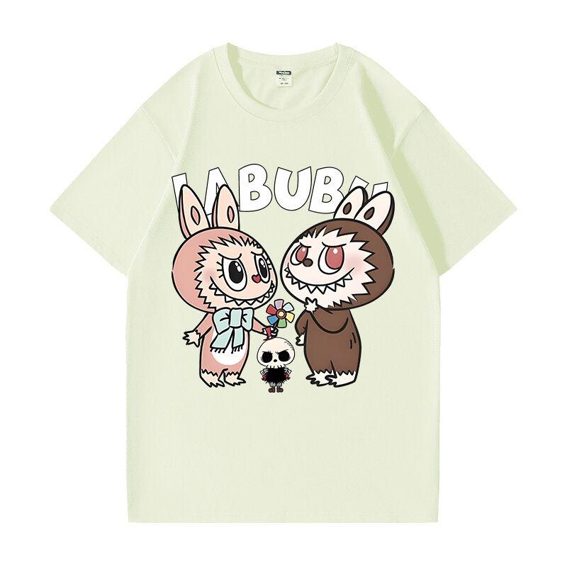 Beige T-shirt summer Labubu clothes printed short-sleeved cartoon top
