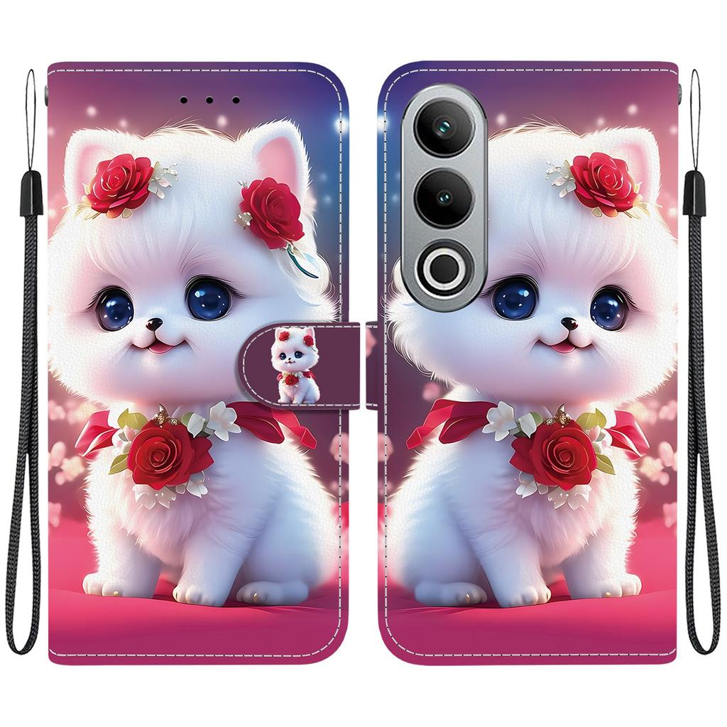 Handgefertigte PU-Leder-Klapphülle für OnePlus Nord CE4 Rutschfeste stoßfeste Hülle mit Handschlaufe & Herz-/Rosen-Katzen-Designs