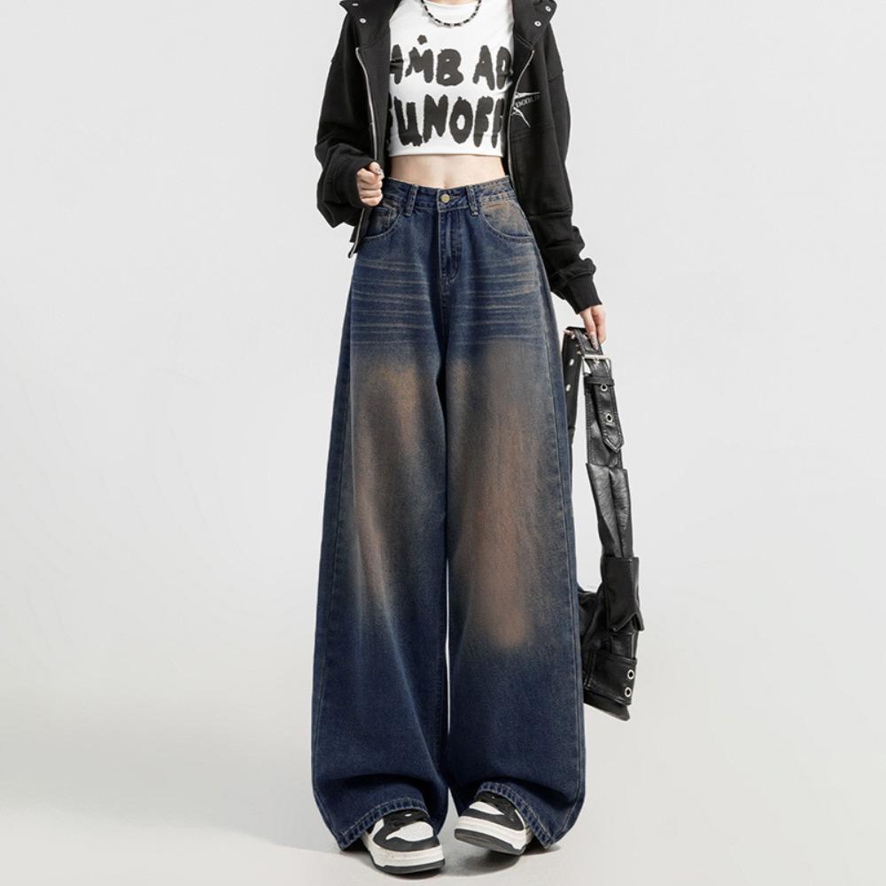 

Американский дизайн, ощущение стирки, широкие джинсы, женские, весна и осень, новые, с высокой талией, свободные, джинсы-швабры, тренд L