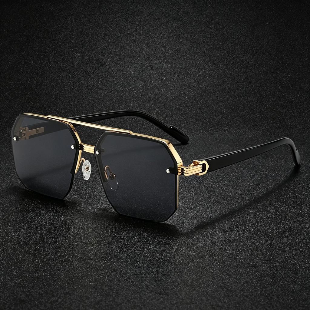 Occhiali da Sole da Uomo Metallici Quadrati Poligonali con Doppio Ponte Retro Oversize Occhiali da Sole alla Moda con Lenti Sfumate UV400 di Tendenza per Donna