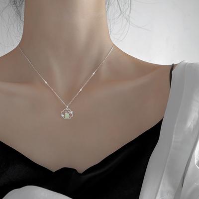 Catena in argento sterling S925 con ciondolo in giada Hetian con zircone in stile cinese, ciondolo in giada con ciondolo zodiacale con coniglio in giada, collana in argento sterling S925 con ciondolo in giada Hetian ...