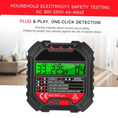 Outlet Tester with Voltage Display 90-250V Socket Tester Automatic Electric Circuit Polarity Voltage Detector Breaker Finder HT1