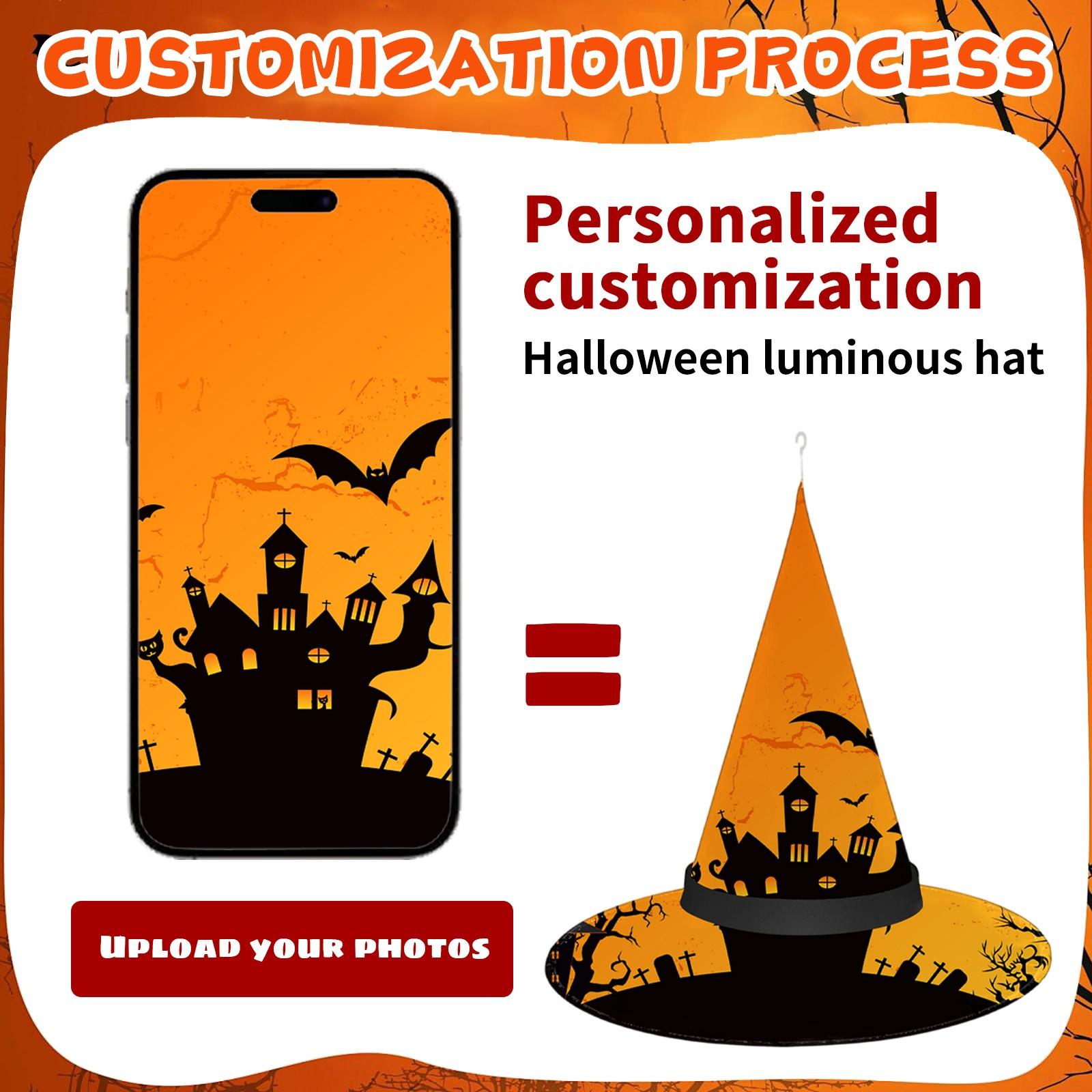 

Personalized Custom Light Hat Halloween Witch Hat Holiday Luminous Hat One Size