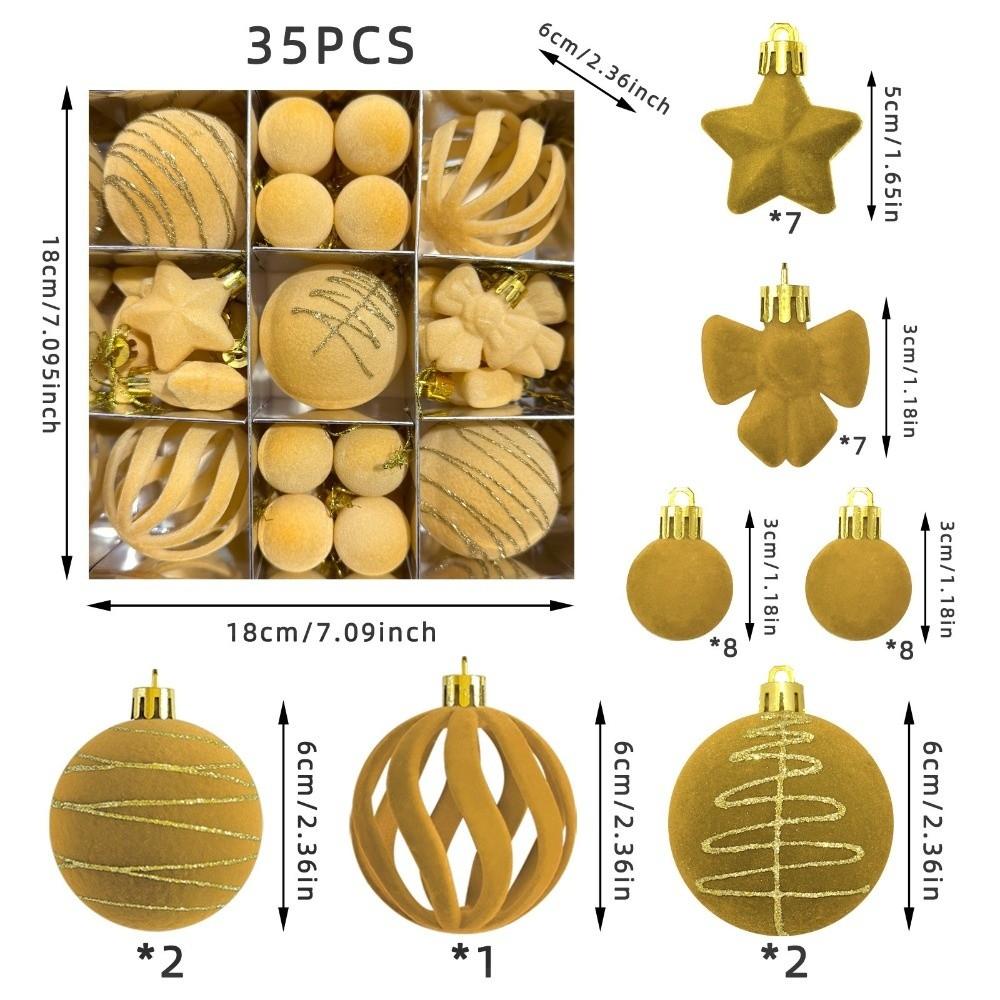 35PCS Flocked Xmas Tree Decor Set Velvet Bows Christmas Ball  Home Holiday Decor