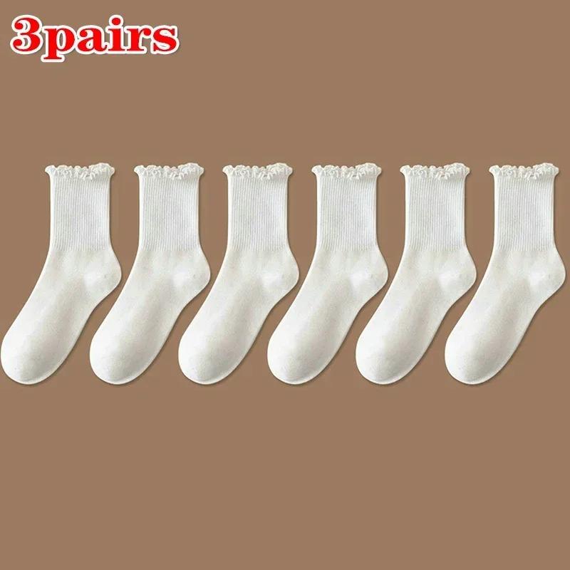 1/2/3pairs Cotton Ruffles Ankle Socks Women Lolita Cute Kawaii Korean Stocking Girl Spring Black White Middle Tube Japanese Sox
