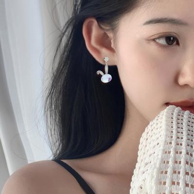 Niche Design Moonstone Rabbit Earrings Female Soft Cute Sweet Cute Rabbit Ears Love Stud Earrings Short Look Thin