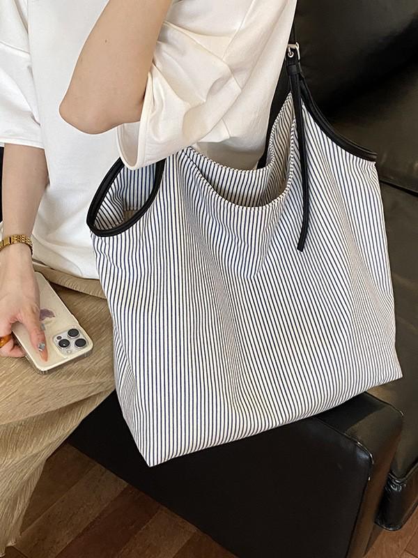 Korean Nylon Striped Casual Single Shoulder Bag - Large Capacity Artistic Underarm Handbag