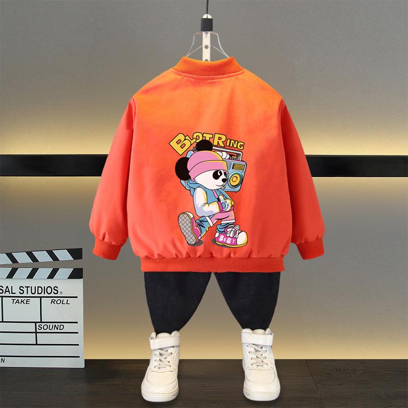 Chaqueta de primavera y otoño para niños y niñas, uniforme de béisbol con estampado de letras de oso de dibujos animados para niños de 4 a 12 años, ropa de abrigo deportiva