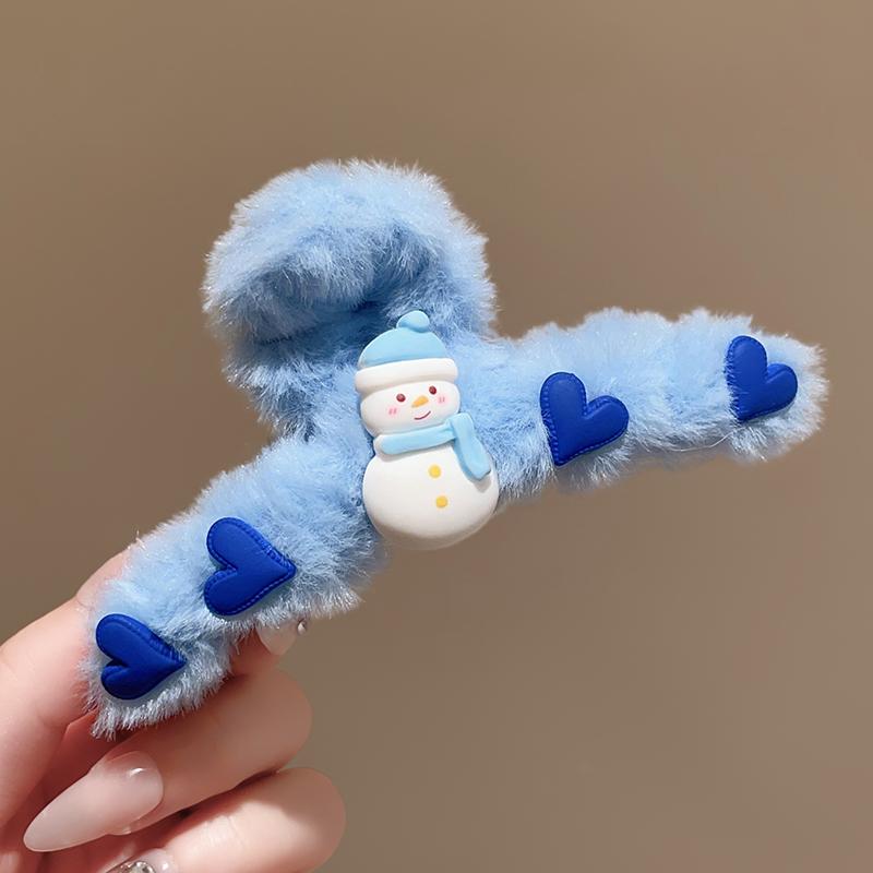 Christmas Cartoon Shark Plush Claw Clip - Cute Winter Hair Accessory