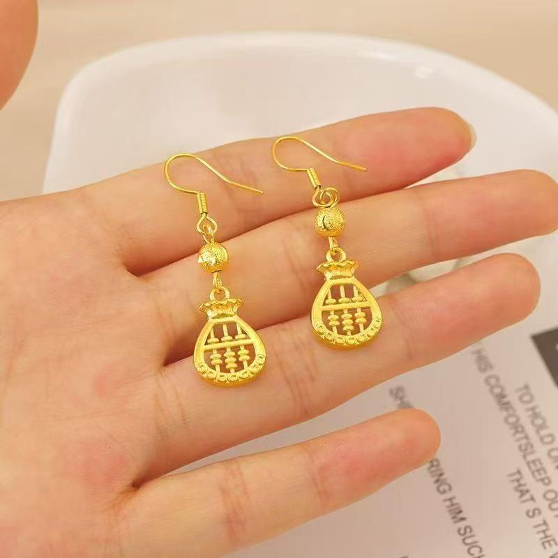 

Gold Coin Bag Abacus Earrings for Men and Women - Fashionable, Versatile, and Elegant Dangle Ear Hooks