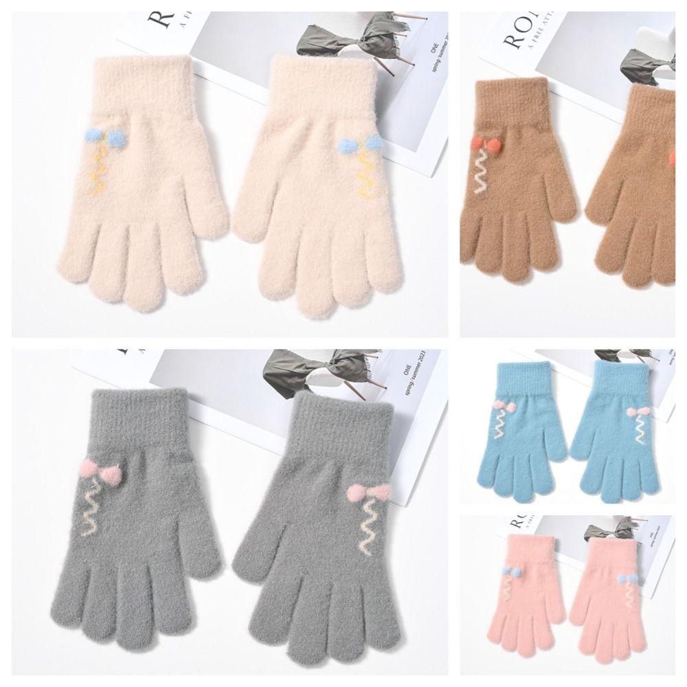 Solid Color Cute Warm Gloves Nylon  Gloves Autumn Knitted Mittens  Driving